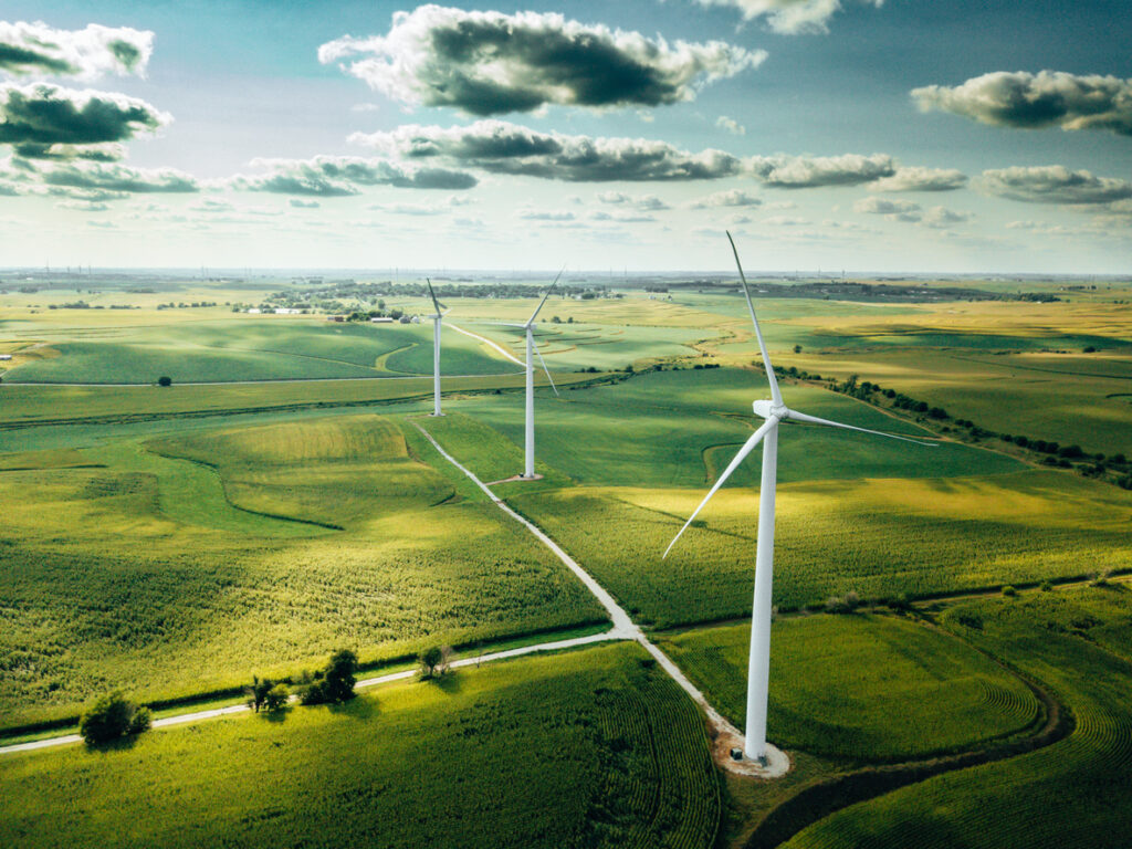 wind turbine farm aerial view